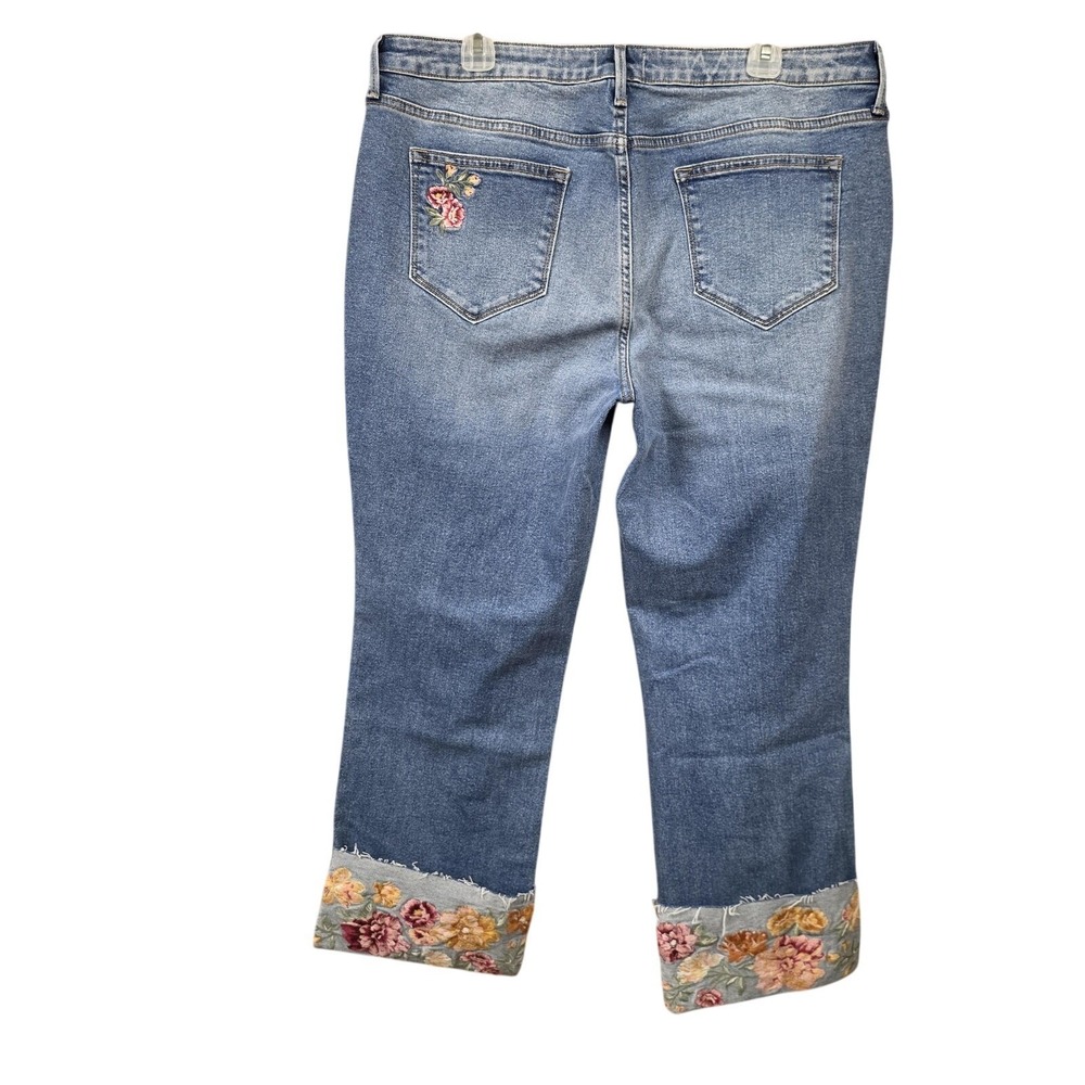 Driftwood Jeans Women 16 Blue High Rise Crop Floral Embroidered Frayed Cuff - Picture 5 of 13